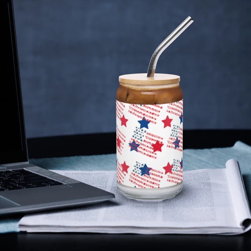 Stars and Stripes Can-shaped glass